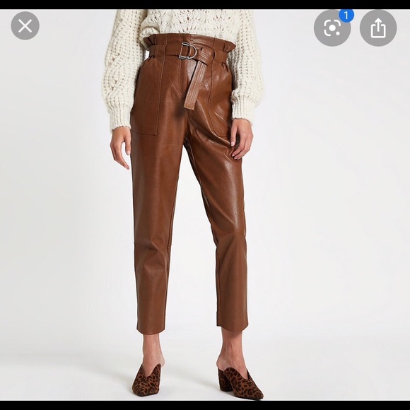 faux leather paper bag pants